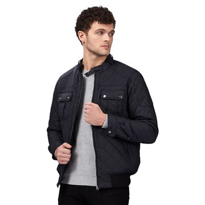 Big and tall dark grey quilted biker jacket